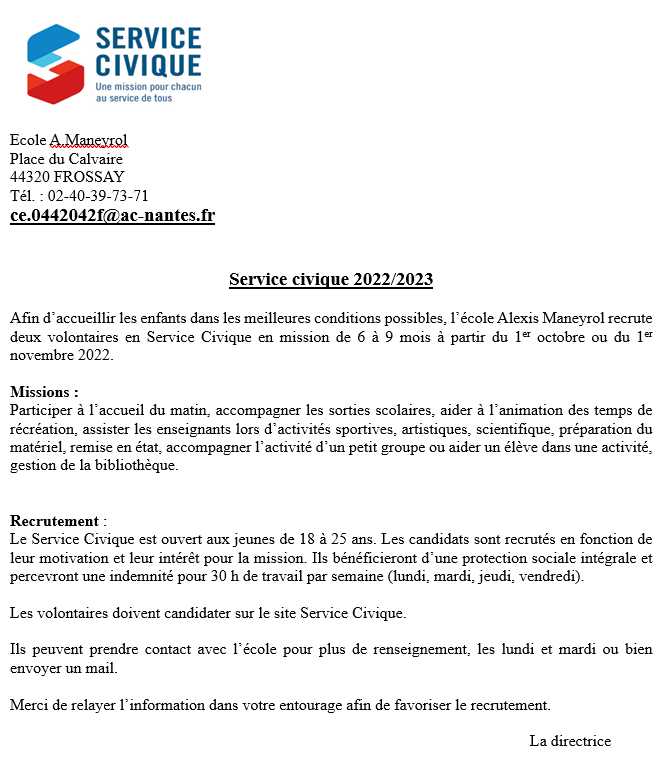 Service Civique Ecole Alexis Maneyrol