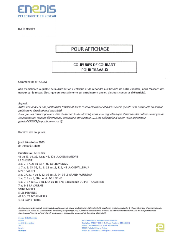 Coupure du 26 10 entre 9h et 12h